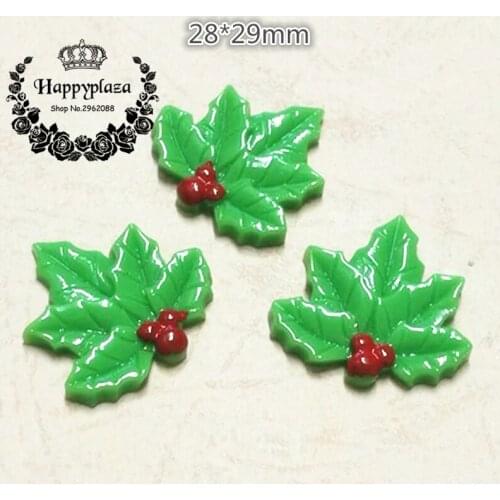 10pcs Resin Hand Painted Christmas Holly Leaves Flatback Cabochon Miniature Art Supply Decoration Charm Craft,28*29mm