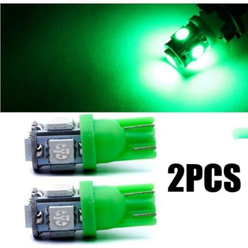 2PCS Super Green T10 5050 5-SMD LED Interior Light bulbs W5W 192 194 158 168 2825