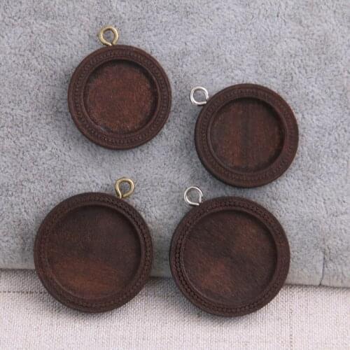 4pcs 20/25mm Inner Size Brown Color Round Wood Cabochon Base Setting Charms Pendant Necklace Findings