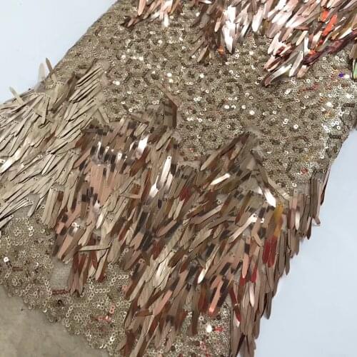 Champagne African Lace Fabric 2020 High Quality Lace with Sequine, Bridal Nigerian Lace Fabrics for Dress Sewing Clothes J2060