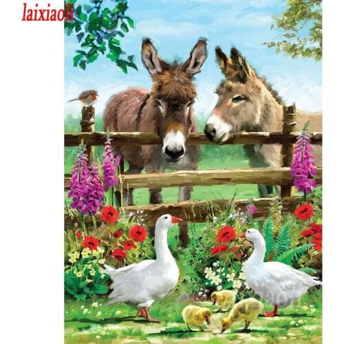 Full Drill Square Diamond 5D DIY Diamond Painting Donkey & Swans Diamond Embroidery full display round Cross Stitch Mosaic Paint