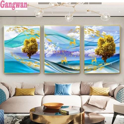 5d diamond painting Abstract money tree,deer 3 pcs full square drill diamond embroidery round diamond mosaic painting decoration