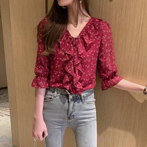 Blouse Chiffon Shirt Top V-neck Floral Casual Shirt Top 2020 Summer Fashion Women Blusas De Mujer