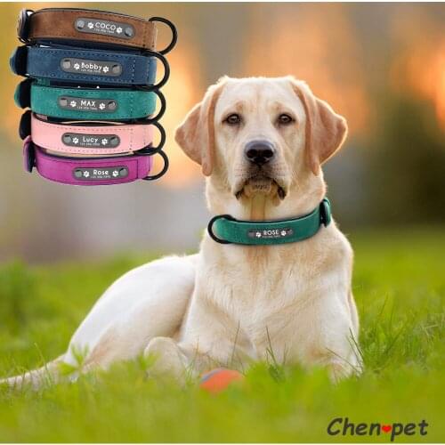 Large Durable Dog Chain Collars Personalized Custom Leather Name ID Tags for Small Medium Pitbull Bulldog Beagle Correa Perro