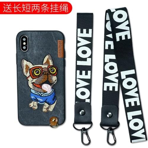 VNSTRIP 3D Embroidery Case With 2 pcs hand Strap TPU Case For iPhoneX XS MAX Panda Cover For 6s 7 8 plus Cute cat dog Bag