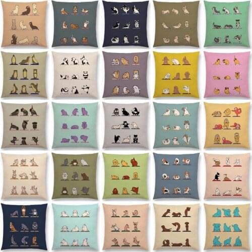 Double Animals Yoga Funny Cartoon Prints Cushion Cover Alpaca Bunny Dachshund Bull Terrier Hippo Dogs Panda Sofa Pillow Case