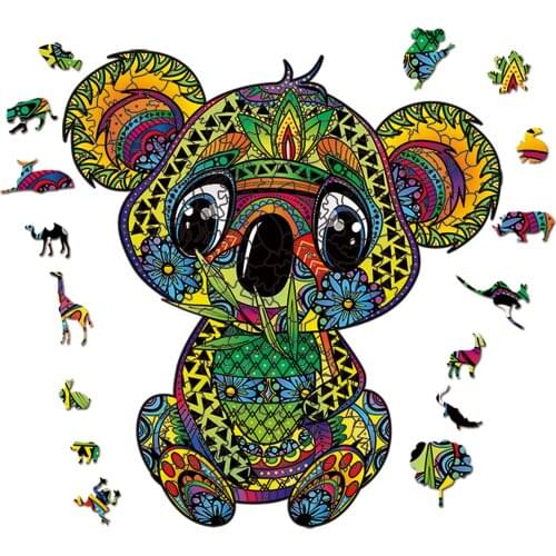 FEOOE A5 A4 A3 Size Animal King Series 3D Animal Wooden Puzzle Educational Toys 26 Color Gift Wooden Jigsaw Puzzle Koala YSH