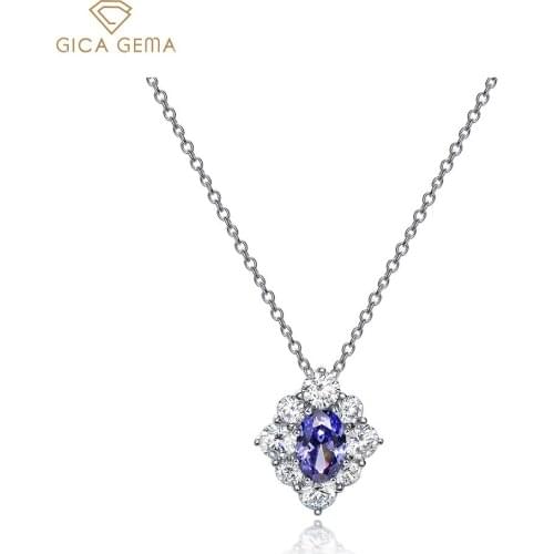 GICA GEMA 100% 925 Sterling Silver Sapphire Gemstone Wedding Cocktail Pendent Necklace Fine Jewelry