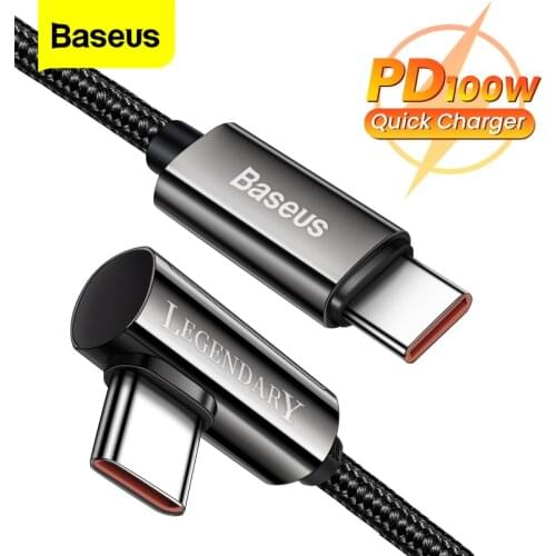 Baseus PD 100W USB Type C to USB C Cable 90 Degree Fast Charging Charger Wire Cord For Macbook Samsung Xiaomi Huawei USB C Cable