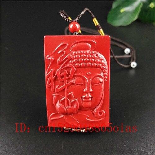 Chinese Natural Red Organic Cinnabar Stone Buddha Pendant Lotus Necklace Fashion Charm Jewellery Amulet Gifts for Women Men