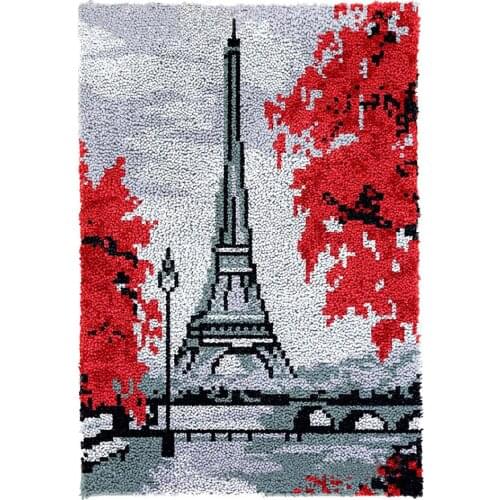 Latch Hook Kits for Lover with Printed Eiffel tower DIY Tapestry Kits Rug Making Kit Crocheting Embroidery Set Home decoration