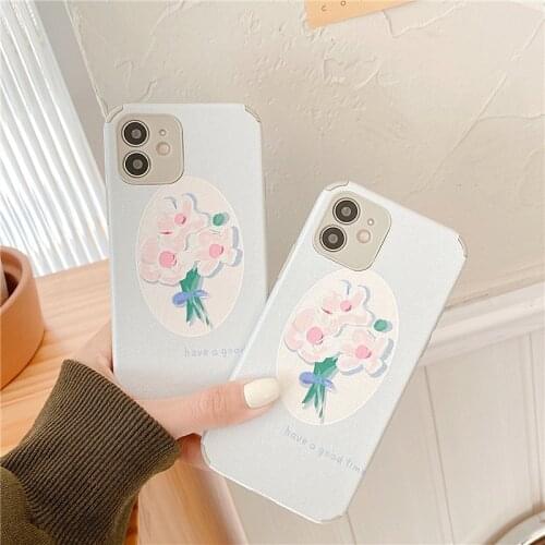 Retro Sweet kawaii emboss flower art Japanese Phone Case For iPhone 11 12 Pro Max Xs Max XR 7 8 Plus 7Plus case Cute Soft Cover