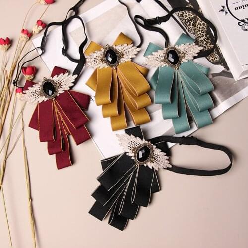 Fashion Large Ribbon Bow Tie Rhinestone Crystal Brooch Pin Luxury Wedding Adjustable Bowties Formal Party Handmade Man Necktie