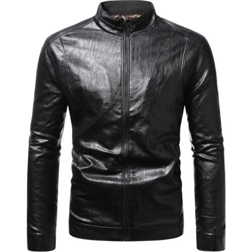 Motorcycle jacket mens high quality autumn Slim artificial leather jacket / pu Coats male collar imitation leather clothing