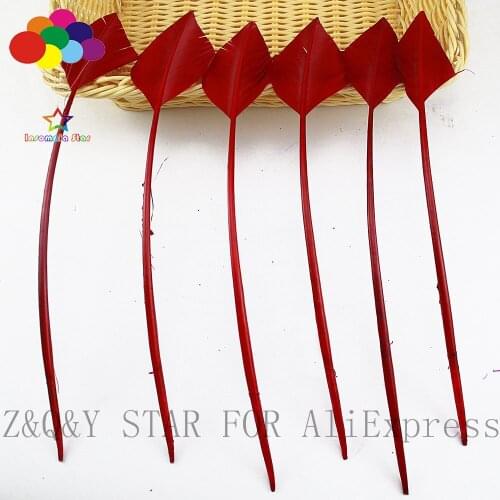 Natural 25-30CM Turkey Nest Forest Feather Shear Tip Dyed Wine Red DIY Craft Headdress Fitting Feather