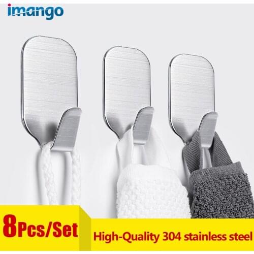 Stainless Metal Hook Paste Strong Living Room Hanging Kitchen Hook Paste Rust-free Rubber Door Stopper Hook Wall 8pcs/set
