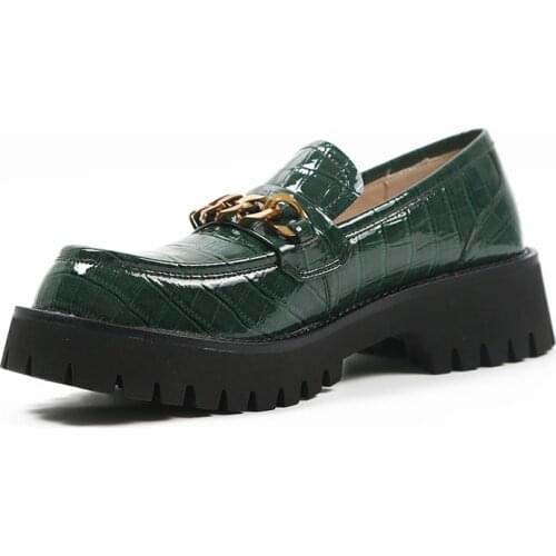 GUIDIBASIC Platform Shoes 2021 Autumn Oxford Shoes Women Shoes Genuine Leather Round Toe Chain Decoratio Loafers For Women