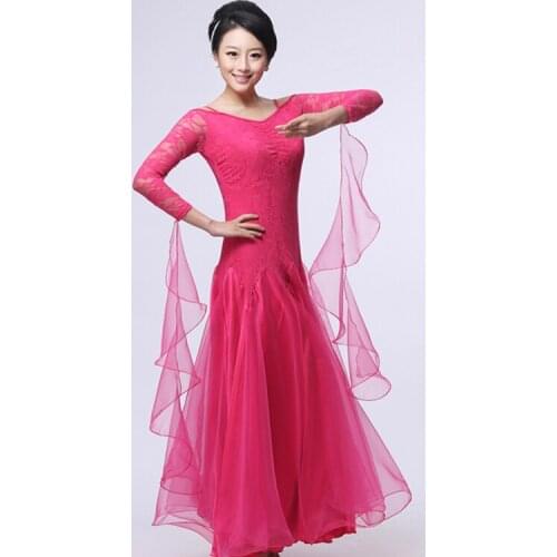 Open collar lace sleeve ballroom dance dress vestido flare dress hem luxury