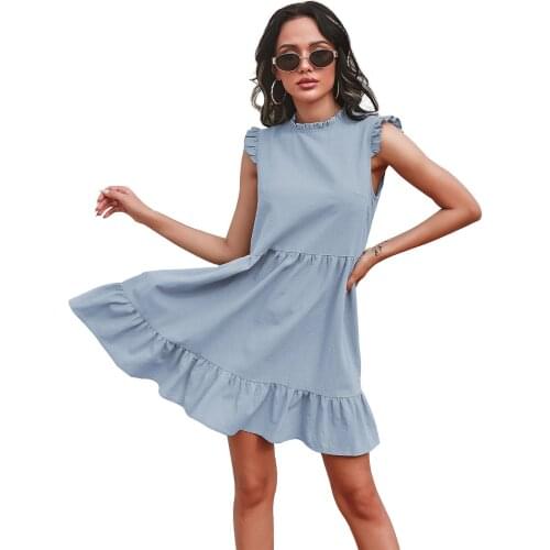 Summer Womens New Solid Color Casual Ruffle Waist Dress Outdoor Traveling Breathable Soft Dress Holiday Party Loose Dress