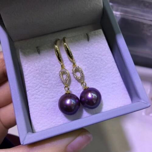 Long dangle 10mm pearl sterling silver earring purple kasumi pearls
