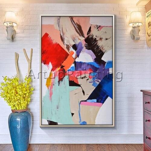 Modern abstract hand painted acrylic canvas oil painting large colourful Wall art living room home decor hallway