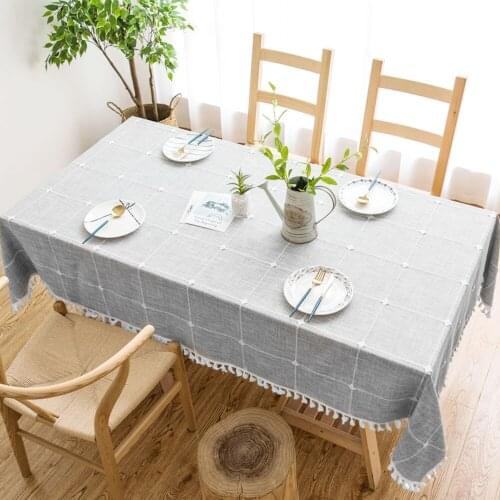 Modern Rectangle Plaid Table Cloth Dust Protective Cover Cotton Wedding Protector Tassel Wear-resistant Decorative