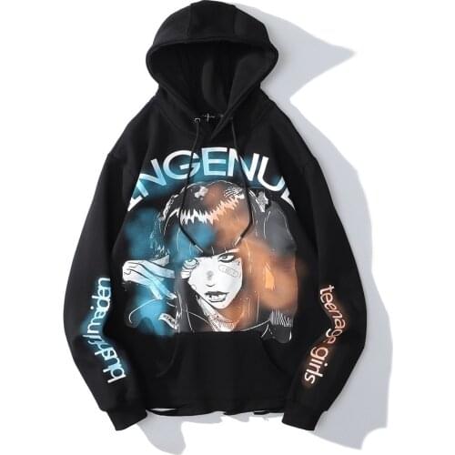 EukaaRu Cartoon Character Printed Hoodie Mens Harajuku Loose Pullover Hoodie Man Streetwear Hip Hop Sweater Boy Sweatshirt 2021