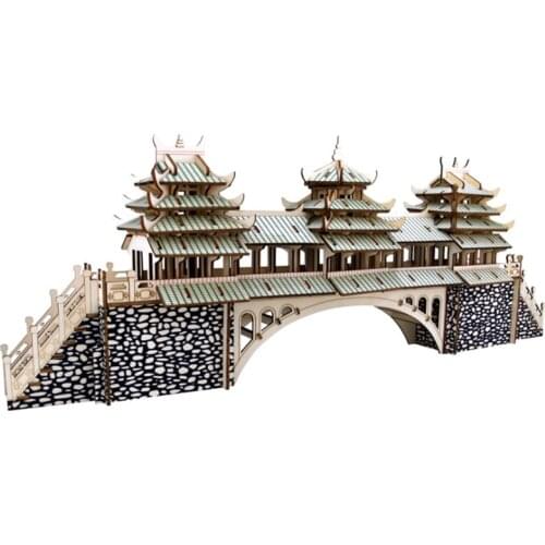 Wind-Rain Bridge 3D Wooden Puzzle Laser Cutting Jigsaw Puzzles DIY Education Toys Children Birthday Gift with 160pcs Parts