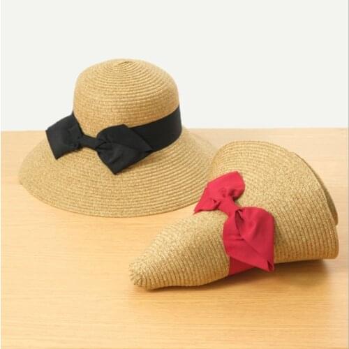 Bowknot Collapsible Women Summer Shading Straw Hat Sun Protection Korean Version Dome Beach Cap Sun Visor Hat