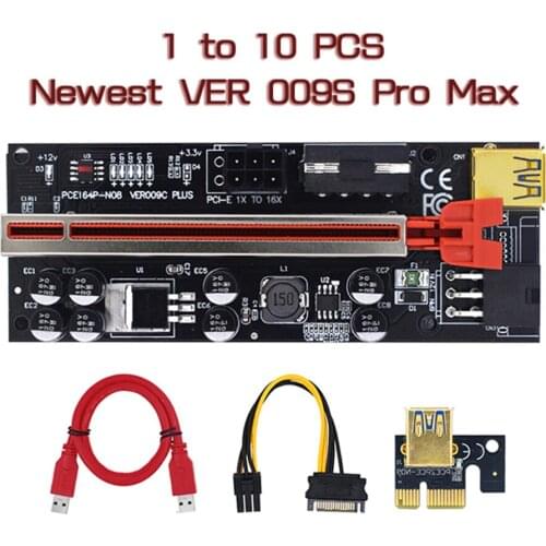 1/5/10Pcs VER009 USB3.0 PCI-E Riser VER 009S PLUS Express 1X 4x8x 16x Extender pcie Riser Adapter Card SATA 15pin to 6pin Power