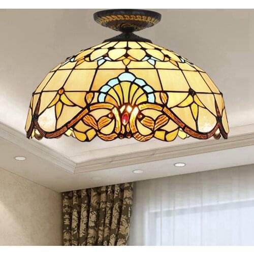 40cm European-Style Baroque Tiffany Multi-Color Glass Restaurant Bedroom Aisle Corridor Bathroom Glass Ceiling Lamp