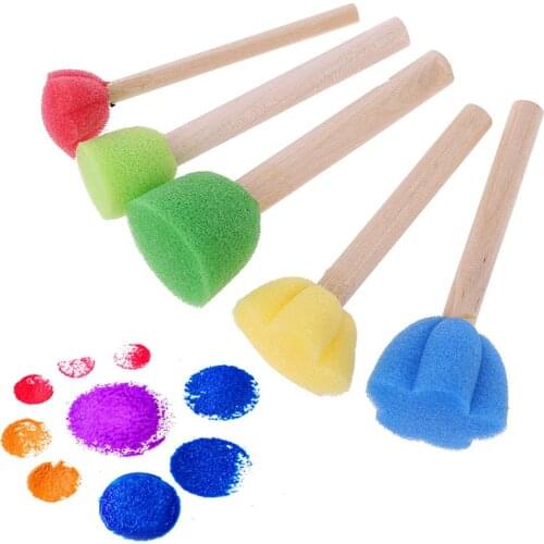 New Arrival 5Pcs Round Sponge Brush with Wood Handle Art Graffiti Painting Tool Toy Children jul7