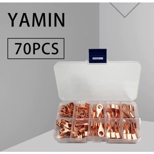70pcs OT-10A 20A 30A 40A 50A Dia Red Copper Circular Splice Ring Terminal Wire Naked Battery Cable Connector lugs Terminals