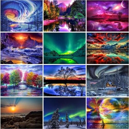 DIY 5D Diamond Painting Landscape Lake Diamond Embroidery Space Star Cross Stitch Full Round Drill Mosaic Rhinestones Home Decor