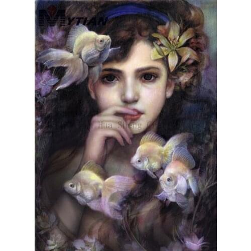 DIY Diamond Mosaic Women&Fish Diamond Painting Cross Stitch Kits Diamond Embroidery Flowers Square Rhinestones Home Decoration