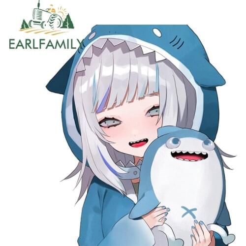 EARLFAMILY 13cm x 11.5cm For Gawr Gura Shark Car Accessories Stickers Graffiti Decal Waterproof Sunscreen Car Wrap For RV JDM