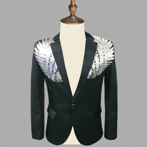 Sequins blazer men Wing suits designs jacket mens stage costumes for singers clothes dance star style dress punk rock masculino