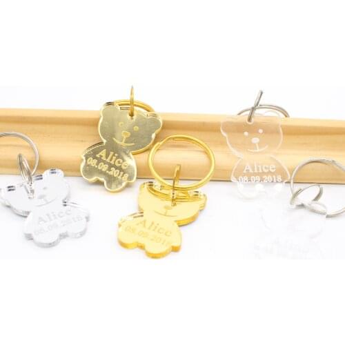 25 Pieces of Personalized Bear Key Ring Wedding Engagement Party Gift Custom Baby Baptism Birthday Bear Keychain Key Decoration