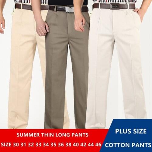 Men Pants Thin Summer Cotton Straight Trousers Plus Size 40 42 44 46 Business Hombre Pantolon White Beige Grey Dark Blue Pant