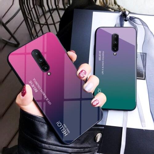 For OnePlus 7 Pro Case Fashion Hard Tempered Glass Luxury Gradient Protect Back Cover case For one plus 7pro 1+7 pro phone shell