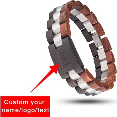 Wood Bracelets for Man Customize Engrave Logo Name браслет для женщин Male Sandalwood Zebra Jewelry Ebony in Gift Box