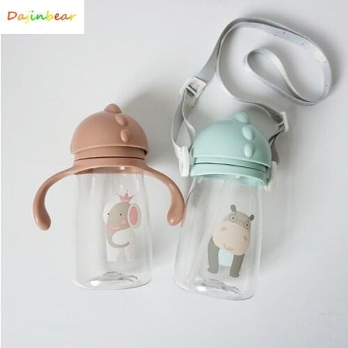Kids Children Cartoon Animal School Drinking Water Straw Bottle Straw Sippy Baby Cup With Shoulder Strap