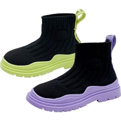 Kids Boots 2021 Autumn Baby Girls Fashion Elastic Fabric Ankle Low Boots Princess Dress Thick Sole Platform Children Breathable