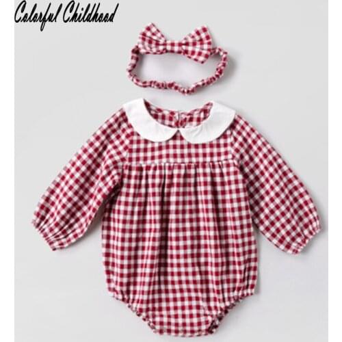 Toddler Infant Baby Boy Girls Romper Plaid Long-sleeve Red Jumpsuit Baby Girl Romper Solid Casual Outfits Children Clothes