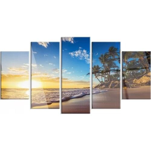 Home Decor Canvas Painting Paradise Island Beach Sunrise Pictures 5 Pieces Wall Art Prints Modular Poster For Living Room Frame
