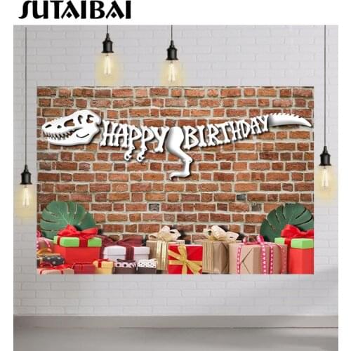 Jurassic World Dinosaur Happy Birthday Photography Background Party Banner Brick Wall Backdrop Gifts Decorations Child Portrait