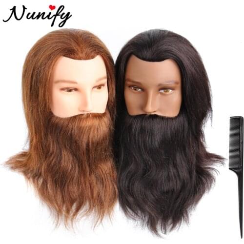 Nunify 100% Real Training Mannequin Head Male With Beard Hair Practice Cutting Hairstyles Salon Hairdresser Men Wig Heads