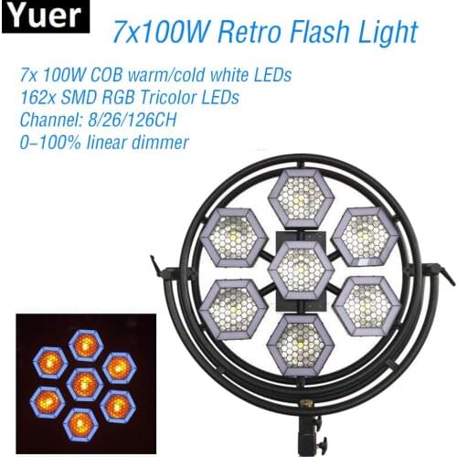 New 7*100W COB warm/cold white LEDs Retro Flash Light 162Pcs RGB 3IN1 LEDS DMX512 Sound DJ Disco Light Party Stage Effect Lights