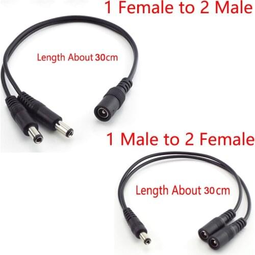 1 Female To 2 Male and 1 Male To 2 Female Plug Jack Splitter Connector Supply DC Power Cable For CCTV Camera LED Strip