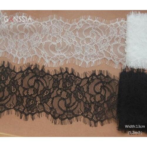 1lot/3m Width:13cm Black White Eyelashes Grenadine Lace Handmade Diy Embroidery Lace for Clothing Decoration(ss-2445)